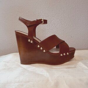 Aldo Brown Leather Wedge Sandals – Size 6.5 / 37 – Made in Brazil – NEW
